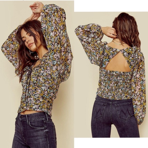 FREE PEOPLE MABEL CHIFFON FLORAL PRINT BLOUSE SIZE XS - Picture 7 of 13